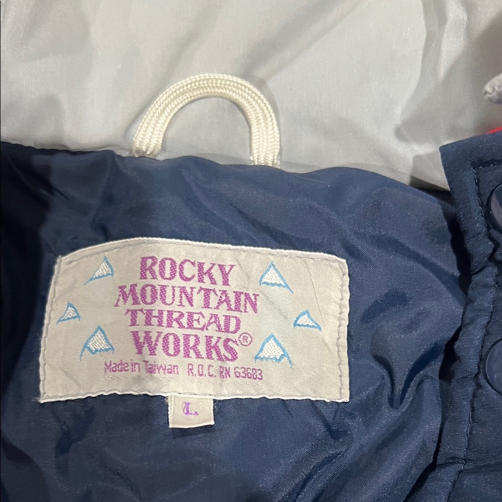 Vintage Rocky Mountain Thread Works Men's Gray and Navy Puffer Jacket Sz L - Picture 7 of 10